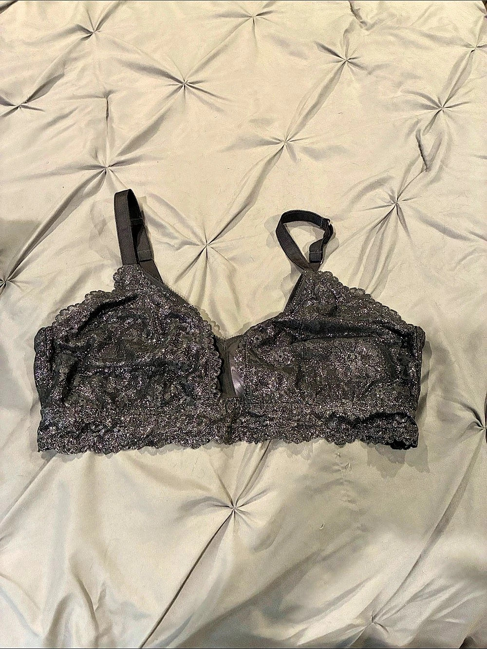 NWT Savage X Fenty Savage Lace Plunge Bralette Lace Plunge Bralette in Silver Sz